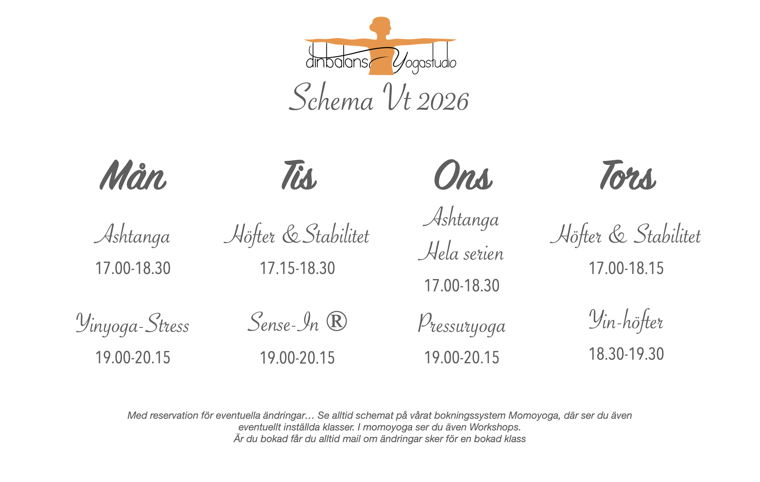 Schema dinbalans Yoga Eskilstuna